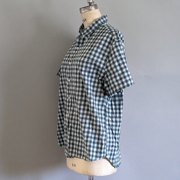 Men's J. Crew Gingham Check Button Up Short Sleeve Shirt Classic Fit Size L - Picture 3 of 6